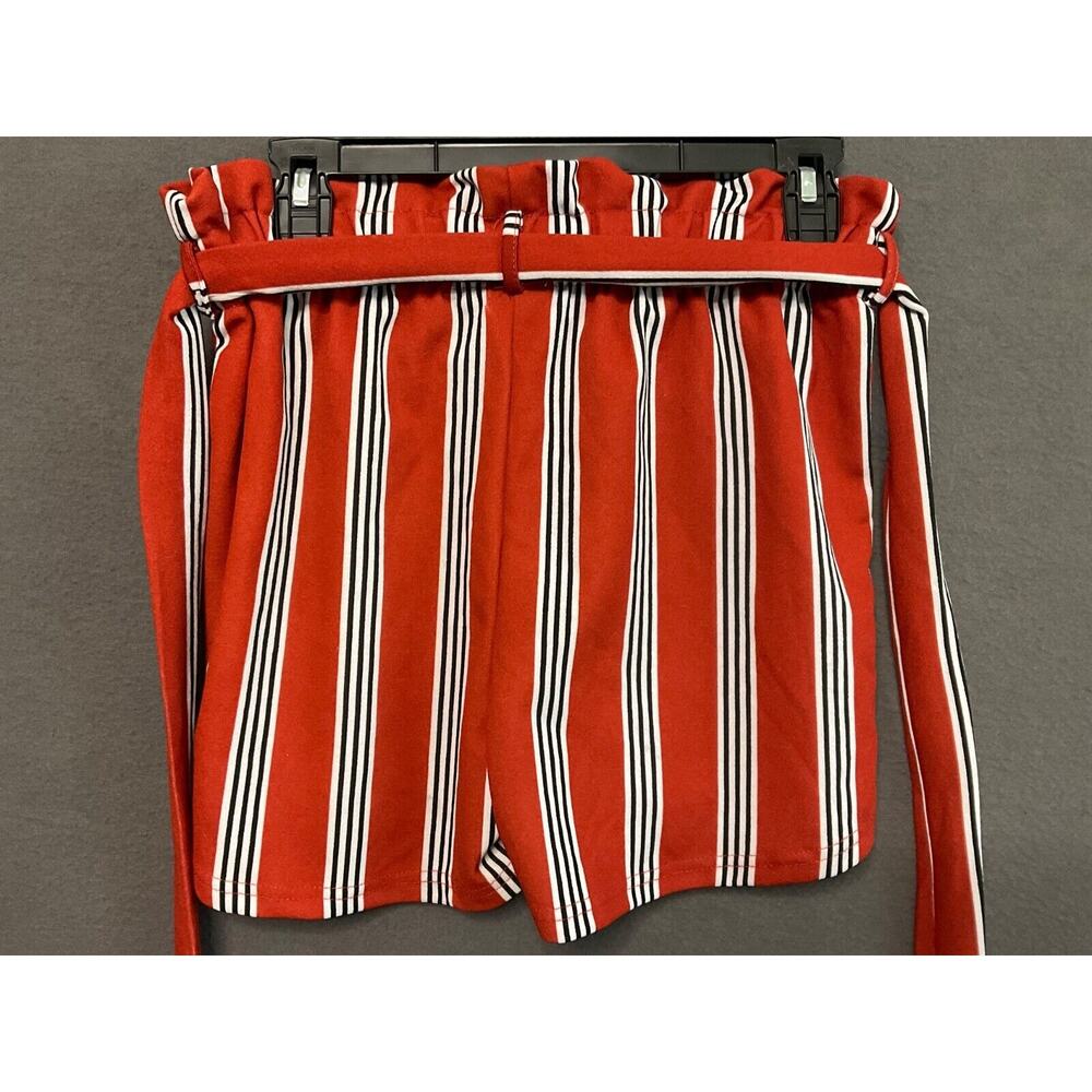 Rue21 Striped Paperbag Shorts M Belt Loops Tie Stretch Summer Elastic Waist - Picture 5 of 6